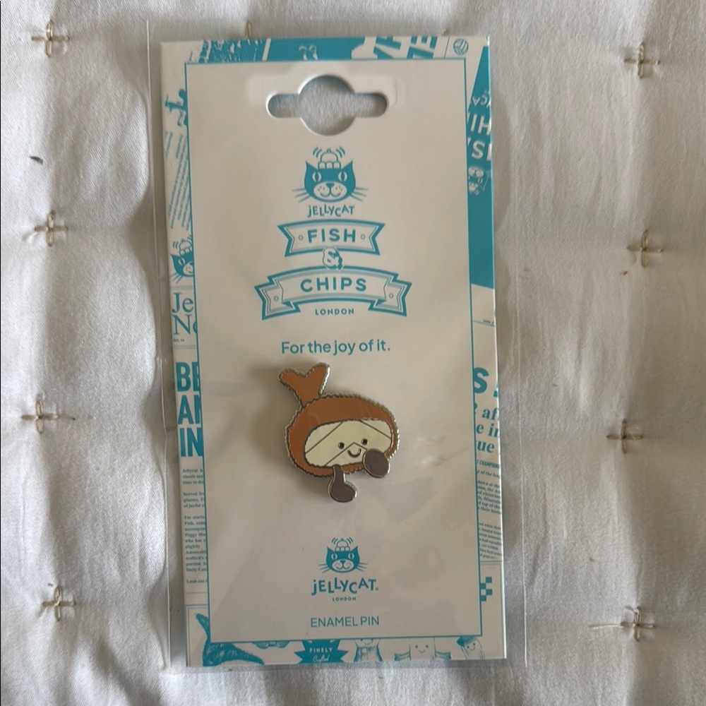 Jellycat Fish & Chips Enamel Pin - Orange and White